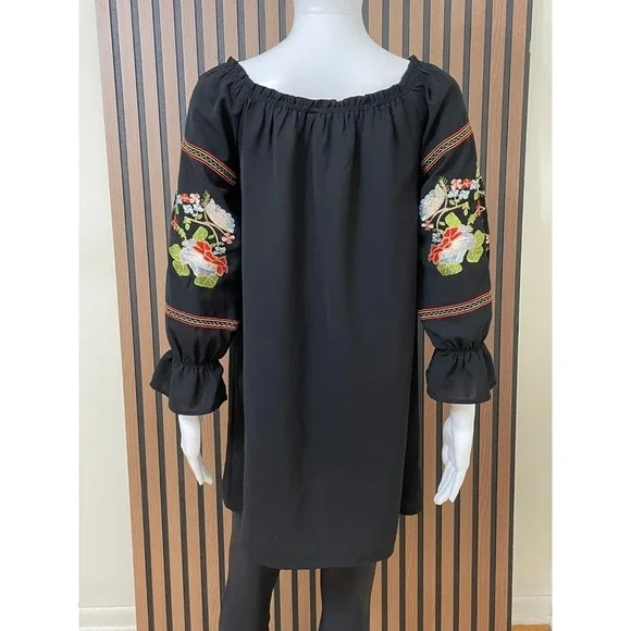 Free People Fleur du Jour Women's S Black Dress Mini Floral Embroidered Boho - Picture 2 of 11